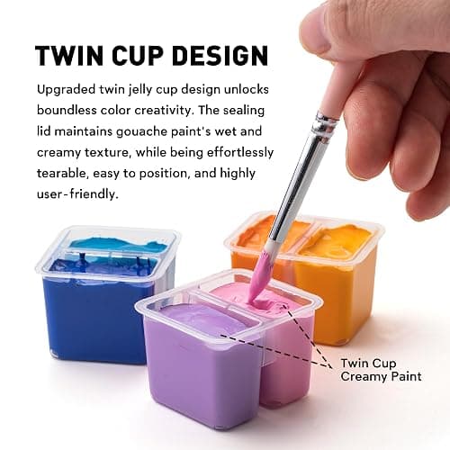 HIMI Twin Cup Jelly Gouache Paint Set with 3 Paint Brushes, 36 Colors 12g, Jelly Cup Design, Non Toxic Paint for Canvas and Paper, Art Supplies for Professionals (Purple Case) thumbnail 4