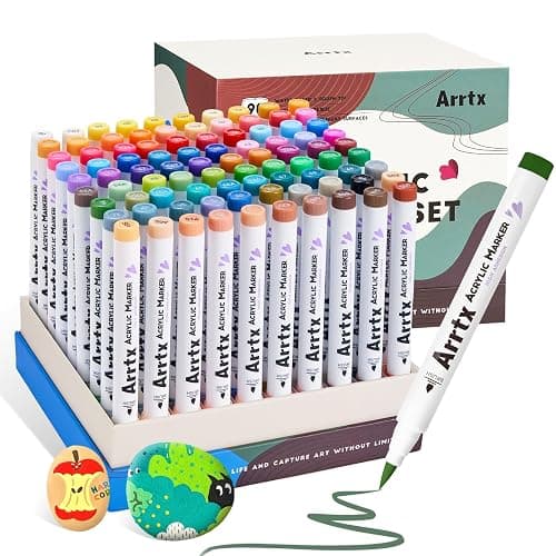 Arrtx 90 Colors Paint Markers, Acrylic Paint Pens for Artists Adults Coloring Drawing - Extra Brush Tip for Rock Painting, Wood, Canvas, DIY Crafts Making Art Supplies thumbnail 9
