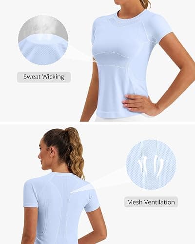 Stelle Women Workout Tops Short Sleeve Seamless Athletic Shirts Yoga Gym Sports Breathable Tees thumbnail 5
