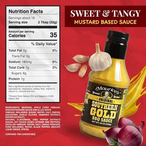 Maurice’s Southern Gold BBQ  Sauce – Classic Carolina Mustard BBQ Sauce with Bold Flavor – Authentic Southern Carolina Barbeque Dressing – Rich Barbecue Sauces Tradition, Original 18oz (Pack of 2) thumbnail 2