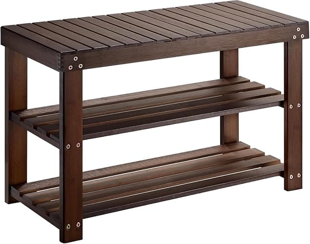 Pipishell 3 Tier Bamboo Shoe Rack Bench for Entryway, Brown | 100% natural bamboo, sturdy and durable, 300 lbs weight capacity, space-saving shoe organizer, easy assembly, holds 6–8 pairs - Image 1