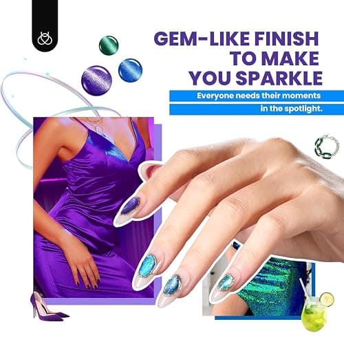Beetles Cat Eye Gel Nail Polish Set, 20 Colors Fall Cat Eye Glitter Gel | Magnetic Red Green Blue Brown Black Base Coat Matte Glossy Top Coat Soak Off UV Galaxy Gemlight Manicure Salon Gift for Women thumbnail 5