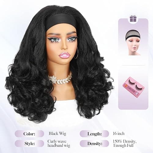 Quantum Love Yaki Curly Headband Wigs for Black Women - Kinky Straight Black Headband Curly Ends Synthetic Wear and Go Glueless Half Wig with Headbands Attached thumbnail 6