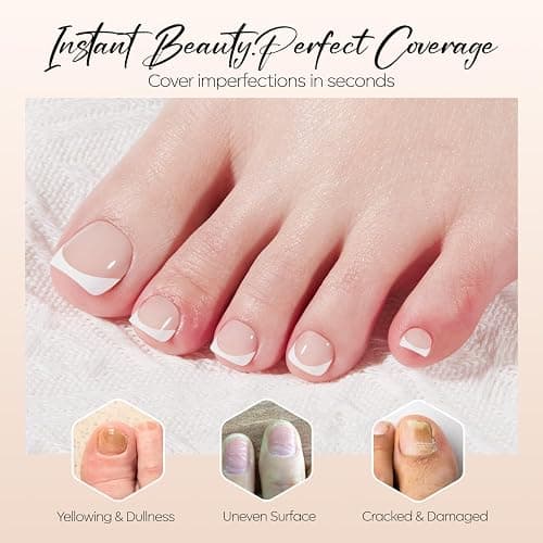 Modelones Press on Toenails Short, Nude French Tip Toe Nails Square, Reusable Nail Kit with Nail Glue Adhesive Tabs Mini Nail File, Toe Nails 36Pcs 18Sizes, Summer Spring Women Girl Gift thumbnail 6