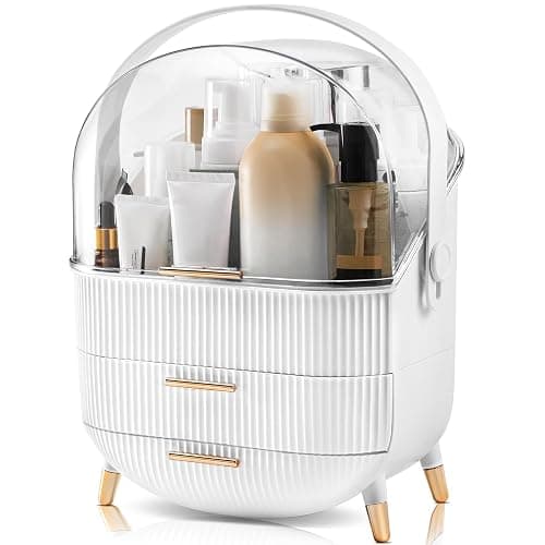 lurcns Makeup Organizers and Storage, Make up Organizer for Vanity Cosmetics Skincare Organizers With Lid and Drawers Display Cases for Countertop（White） - Image 1