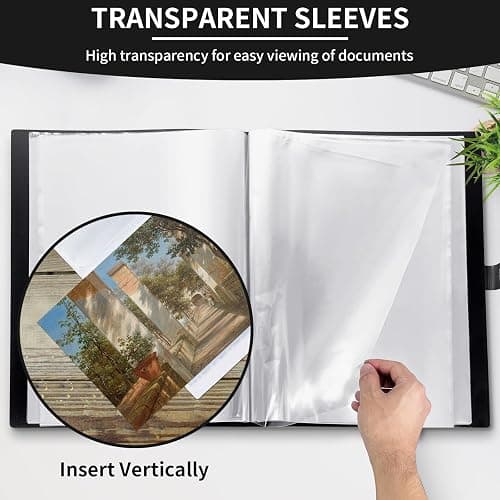 JJRING 16x22 Art Portfolio Folder for Diamond Painting, 40-Pocket Portfolio Binder Featuring Clear Plastic Sleeves, Display Book with Handle for Artwork and Document Storage, Black thumbnail 6