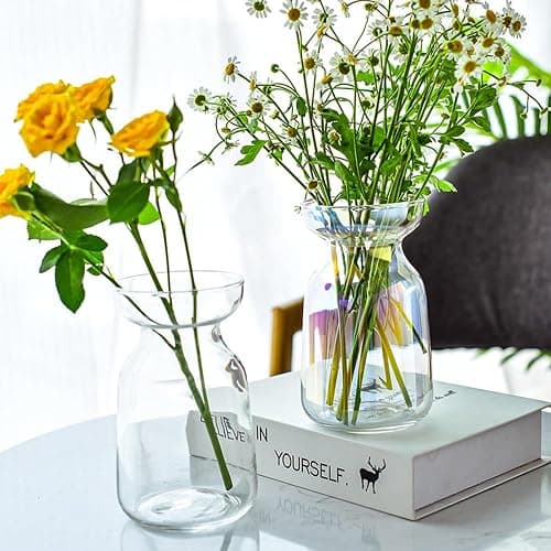 Gute Glass Vases for Decor, Modern Decorative Flower Vase Centerpieces Table Home Indoor Desk Decor Living Room, Kitchen, Office Wedding or Housewarming Gifts (Clear) thumbnail 5