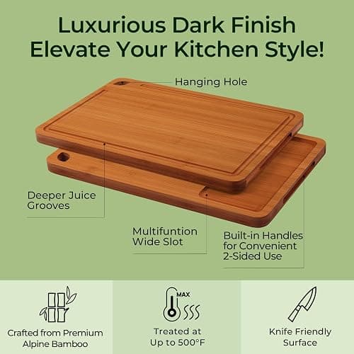 Keechee Bamboo Cutting Board, Durable Wood Cutting Boards for Kitchen with Deep Juice Grooves & Built-in Handles, Ideal Charcuterie & Chopping for Meat, Vegetables and Fruits Ideal Kitchen Gifts thumbnail 5