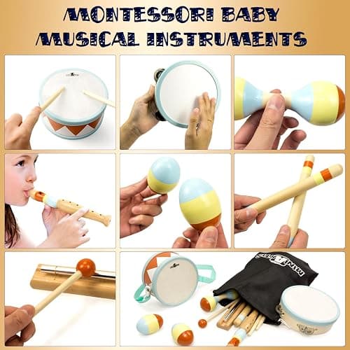 MINIARTIS Toddler Musical Instruments - Montessori Wooden Musical Toys for Toddlers 1-3 | Modern Boho Baby Drum Set with Neutral Colors Percussion Instruments | Kids Preschool Educational thumbnail 5
