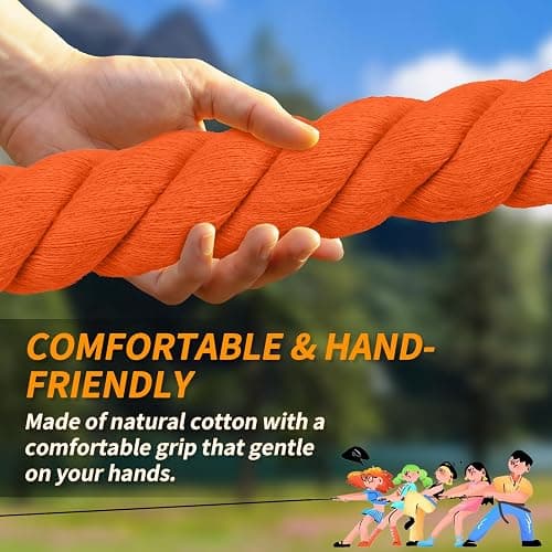 HOKINETY Tug of War Rope for Kids & Adults - 20ft Soft Cotton Outdoor Pulling Rope with Flag for Team Building Activities Field Day Family Reunions Birthday Parties Camping Games- Orange thumbnail 6
