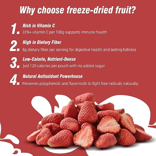 MATINÉE Freeze Dried Strawberries, Whole Dried Strawberries, Dehydrated Fruit, Dried Fruit Snack for Baking, Yogurt & Kids Treats-Vegan, Non-GMO, Preservative Free, 1.2oz, 34g (Pack of 4 Bag) thumbnail 5