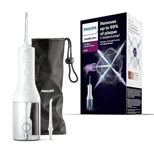 Philips Sonicare Irrigador oral Power Flosser 3000 sin cable con tecnología Quad Stream y Pulse Wave, HX3826/31, Negro, 3000, Blanco - Image 1