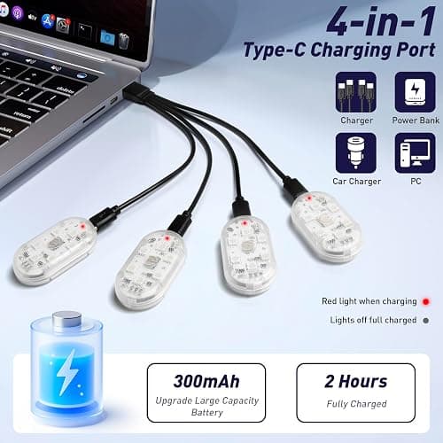 Wireless Car Led Interior Lights 4PCS, 7 Colors Under Dash Lights Touch, Wireless Led Lights for Car, Rechargeable Led Anti-Collision Strobe Lights for Motorcycle, Drones, E-Bikes, Home, Truck thumbnail 4