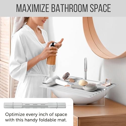 Maplefield Bathroom Sink Cover for Counter Space, Heat Resistant Silicone Sink Mat for Your Beauty Routine, Small Bathroom Space Saver Sink Cover for Makeup (Gray Large, 22 x 2 x 2 Inches) thumbnail 4