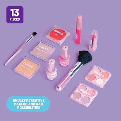 Claire's Makeup Vanity with Light-Up Tri-Panel Mirror, 13-Piece Real Cosmetic Set, Pretend Play Makeup for Kids 8-12, Girl Toys & Beauty Activity Gift with Lip Gloss, Lipstick, Nail Polish & More thumbnail 4