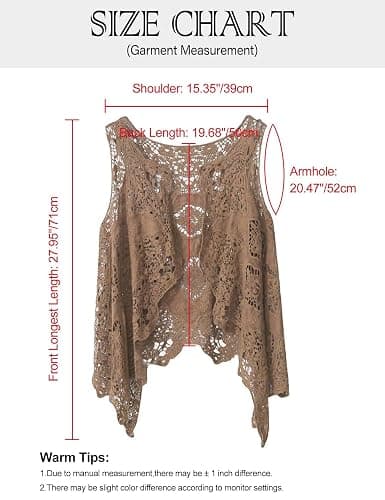 Flygo Women's Open Front Cotton Crochet Lace Boho Hippie Butterfly Vest Cardigan Coverup Sleeveless Irregular Hem thumbnail 3