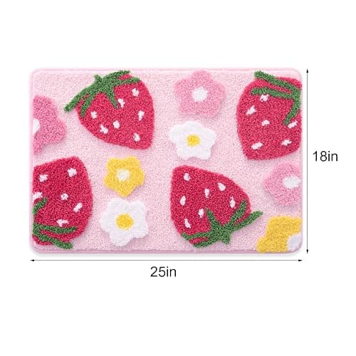 Anybar Pink Bathroom Rugs Cute Strawberry Flower Bath Mat Bathroom Accessories, Funny Colorful Non Slip Floor Bath Rug Machine Washable Bathmat Soft Microfiber Carpet for Shower, Bathtub (18x25 inch) thumbnail 2