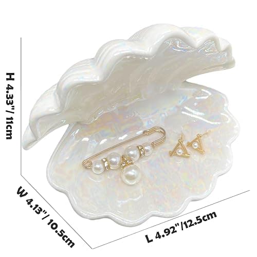 BOHK Shell Trinket Dish Ceramic Conch Ring Holder Jewelry Tray Decorative Jewelry Plate Cute Jewelry Organizer for Home Decor (Shell A) thumbnail 3