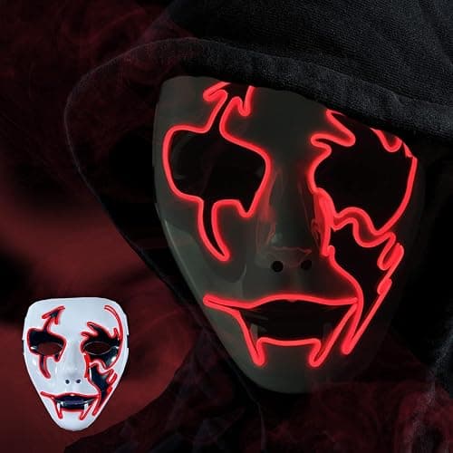 Sucaicuo Halloween Mask Purge Masks - LED Glowing Scary Light-Up Face Costume Cosplay, Purge Costumes for Women Men thumbnail 5