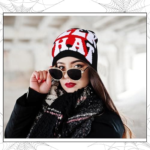 Ramede 4 Pcs Y2k Beanie Pack - Double Sided Graphic Beanies for Men and Women, Acrylic Knitted Y2k Hats Accessories - Knitting - Multiple thumbnail 3