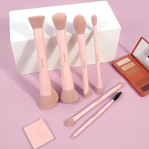MAANGE Makeup Brushes Set, 6Pcs Premium Double-Ended Makeup Brush Foundation Contour Blush Highlight Blending Concealer Eyeshadow Brush Set Professional Make Up Brush Set (Pink) thumbnail 7