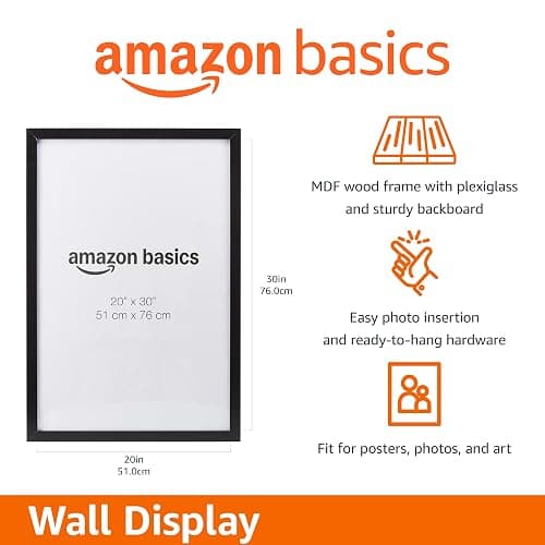 Amazon Basics Rectangular Wooden Poster/Picture Frame, 51 cm x 76 cm, Black thumbnail 3