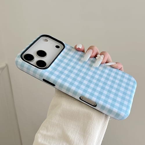 ZUDIISO Gingham Case for iPhone 17 Pro Max, Cute Checkered Aesthetic Pattern, Slim Protective Soft TPU Shockproof Bumper Cover for Women Girls - Blue Classic Retro Plaid (Blue, for iPhone 17 Pro Max) thumbnail 3