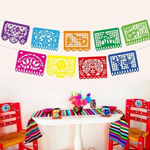 DomeStar Mexican Party Decoration, 18 Feet Plastic Papel Picado Fiesta Banner Cinco de Mayo Garland for Mexican Birthday Party Supplies - multicolor1 thumbnail 5