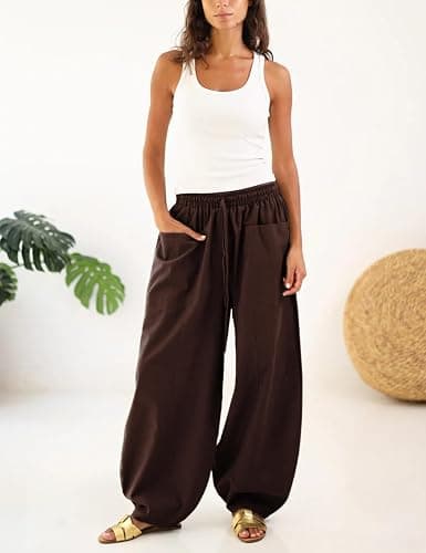 Himosyber Womens Baggy Wide Leg Pants Casual Loose Palazzo Harem Pants High Elastic Waist Trousers with Pockets thumbnail 2