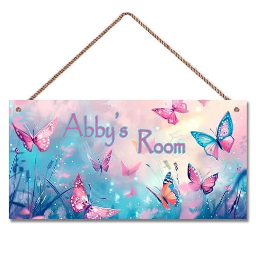 Personalized Sign Butterfly Decor For Girls Room, Fantasy Themed Kids Bedroom Decor, Dreamy Painting Room Décor for Little Man Cave, Wall Decorations For Girls Room Nursery Baby Playroom - Image 1
