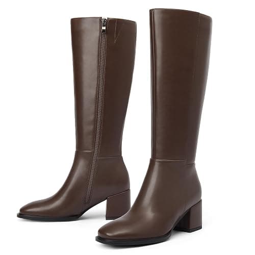 AIUNIIND Knee High Boots for Women, Low Block Heel, Round Toe, Side Zipper | Comfortable Tall Boots, 2.5 inch Chunky Heel, PU Faux Leather, Zip Up, for Fall, Winter, Going out, Dress, Festival thumbnail 6