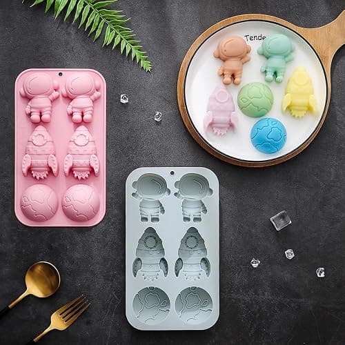 2 Pack Astronaut Silicone Molds 6 Cavity 3D Space Themed Rocket Plaster Molds for Kids, Earth Baking Mould Tray DIY Tool for Chocolate Cupcake Topper Mousse Pastry Soap Crayons Plaster Casting thumbnail 9