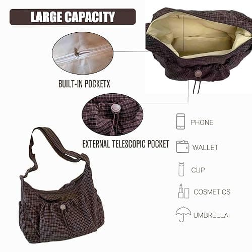 Plaid Crossbody Bags, Slouchy Hobo Crossbody Bag, Cute Messenger Bag, Nylon Crescent Crossbody Purse, Trendy Everyday Purse thumbnail 5