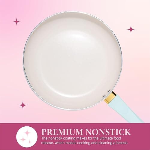 Paris Hilton Epic Nonstick Pots and Pans Set, Multi-layer Nonstick Coating, Tempered Glass Lids, Soft Touch, Stay Cool Handles, Made without PFOA, Dishwasher Safe Cookware Set, 12-Piece, Aqua thumbnail 4