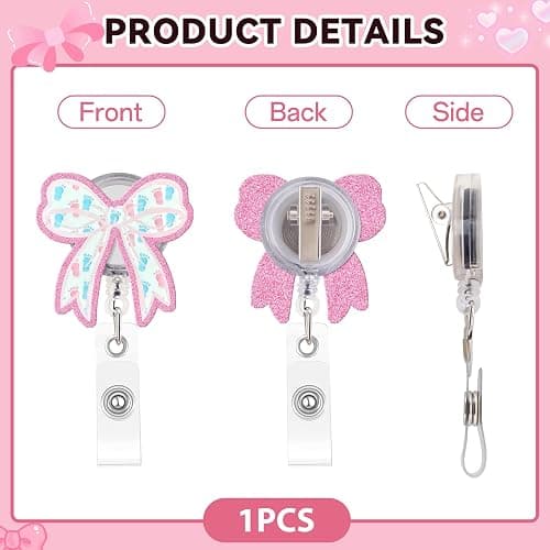 Kimoli Funny Nursing Badge Reel Cute Bow Labor and Delivery Nurse Badge Reel Pink Id Card Holder with Clip for Rn Doctor Healthcare Teacher Nurse Gifts thumbnail 5