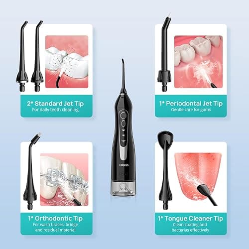 COSLUS Water Dental Flosser Teeth Pick: Portable Cordless Oral Irrigator 300ML Rechargeable Travel Irrigation Cleaner IPX7 Waterproof Electric Flossing Machine for Teeth Cleaning C20(F5020E) thumbnail 9