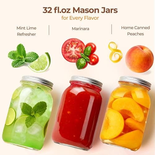 ComSaf Wide Mouth Mason Jars 32 oz with Lids 2 Pcs, Quart Mason Jars with Seal Band, Large Glass Jars, Large Canning Containers for Pickles, Jams, Sauces, Salsa, Sourdough, Salad, Suntea, Food Storage thumbnail 5