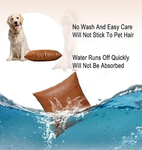 GEGELICA Faux Leather Throw Pillow Covers 18X18 Inch Set of 2 Brown Outdoor Modern Farmhouse Solid Decorative Pillow Covers for Room Couch Living Bedroom Bed Sofa thumbnail 7