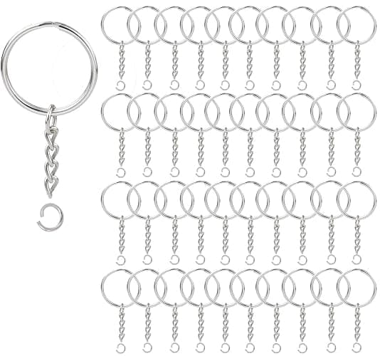 KANSPHY 100 Pack Key Ring with Chain and Open Jump,1 inch Split Round Keychain Rings Bulk for Craft Making Jewelry - Image 1