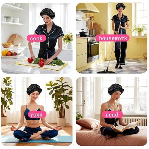 FOLAI Silk Bonnet for Sleeping,with Tie Band,Elastic Wide Band Cap,Satin Comfortable and Soft Breathable,Two Layered Satin Bonnet thumbnail 5