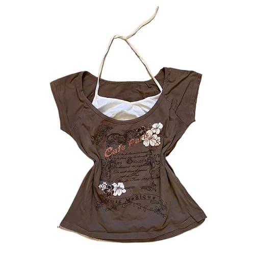 Emo Grunge Shirts Women 2000s Graphic Baby Tees Fake Two Piece Short Sleeve Vintage Y2k Crop Top Goth Alt Clothes - Image 1