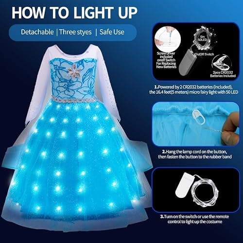 CVNHMG Princess Dress for Girls | Sparkly Cape & Crown | Ages 3-10 | Birthday, Halloween, Party Costume thumbnail 2
