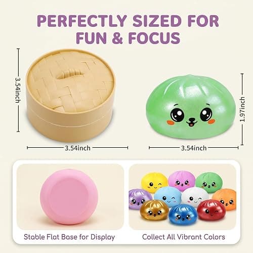 Dumpling Squishy Mystery Box,Dumplings Style Stress Balls for Adults and Kids, Cute Steamer Basket Design with Squeezable Ball Stress Relief Fidget Toys (4 PCS) thumbnail 2