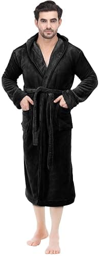 NY Threads Mens Robe with Hood, Luxury Plush Fleece Hooded Mens Bathrobe, Spa Bath Robe for Men thumbnail 3