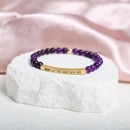 Dont Let the Hard Days Win Bracelet – Inspirational Healing Crystal Bracelet for Women & Men, Agate & Amethyst Beaded Adjustable, Motivational Gift for Stress Relief & Positivity thumbnail 3