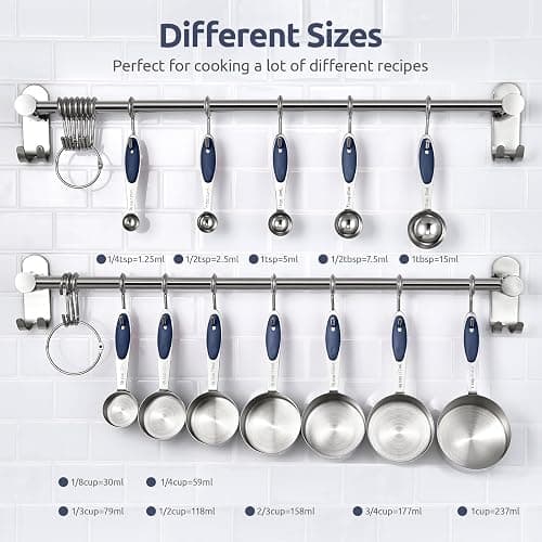 U-Taste Measuring Cups and Spoons: Food Grade 18/8 Stainless Steel 12 Pieces Metal Stacking Kitchen Baking Cooking Measure Set with Strengthened Weld Joints (Midnight Blue, Upgraded Version) thumbnail 3