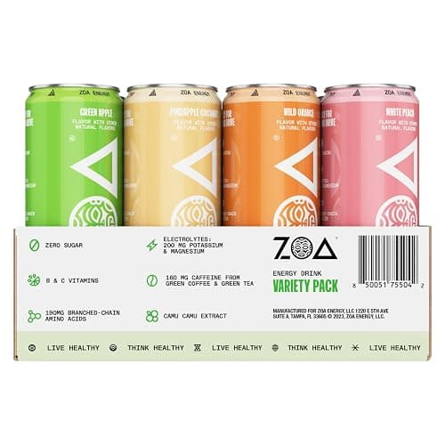 ZOA Zero Sugar Energy Drinks, Remix Variety Pack - Sugar Free with Electrolytes, Healthy Vitamin C, Amino Acids, Essential B-Vitamins, and Caffeine from Green Tea - 12 Fl Oz (Pack of 12) thumbnail 4