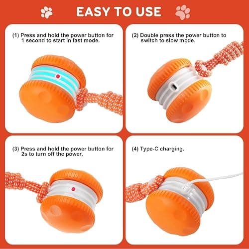 QGI Interactive Dog Toys, Random Path Electric Automatic Moving and Rolling Dogs Toy with Rope for Small Medium Large Dogs, Motion-Activated Dog Stimulation Toy for Boredom Relief (Orange) thumbnail 9