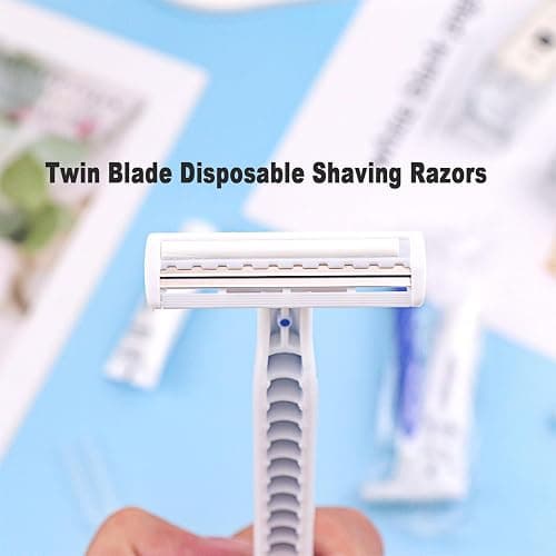 Disposable Razors in Bulk Pack of 120,Blue Disposable Shaving Razors Individual Wrapped Twin Blade Bulk Disposable Razors with Clear Cap and 10g Shaving Cream for Homeless,Hotel,Travel,Charity,Shelter thumbnail 6