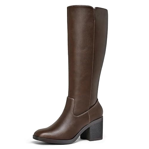 mysoft Women's Knee High Boots Square Toe Chunky Block Stacked Heel Tall Boots with Side Zipper - Image 1